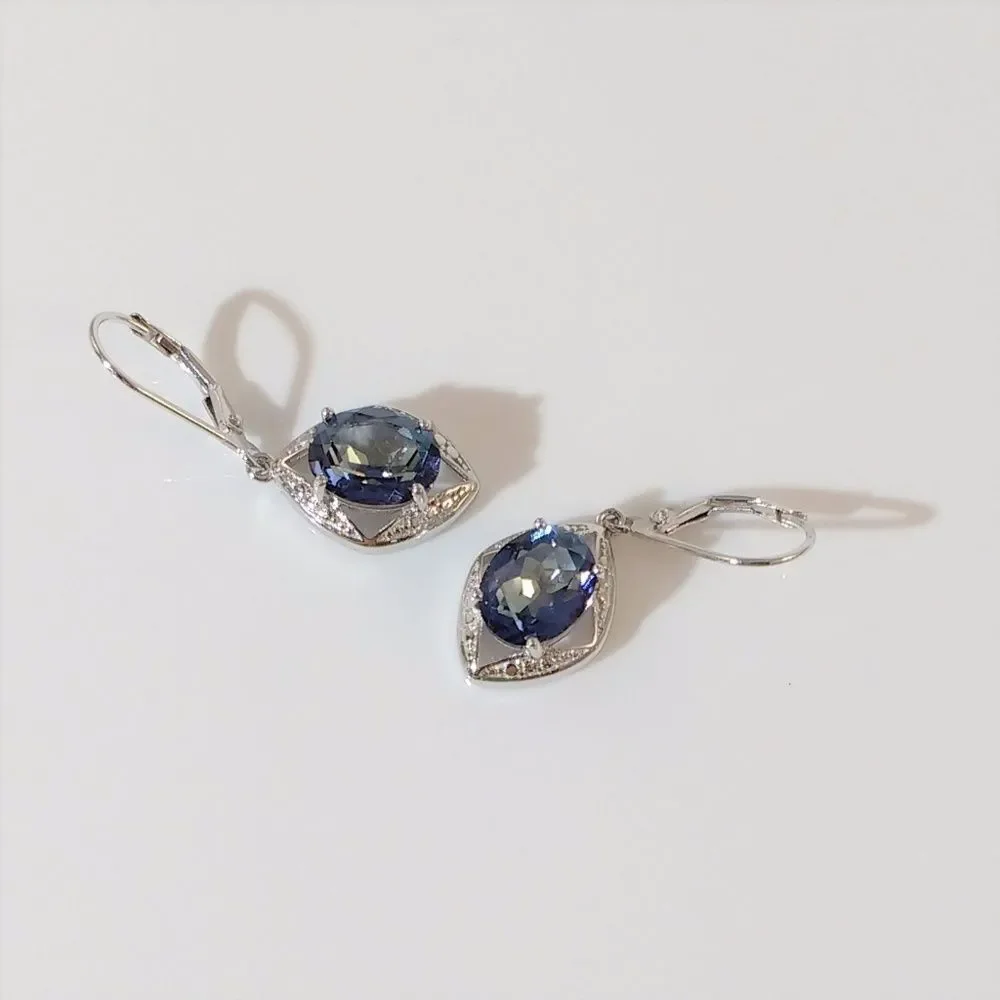 Mystic Iolite 5 Carats Dangle Earrings Sterling Silver